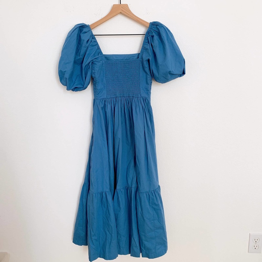 Abercrombie & Fitch Ruched Puff Sleeve Midi Dress - Picture 2 of 7